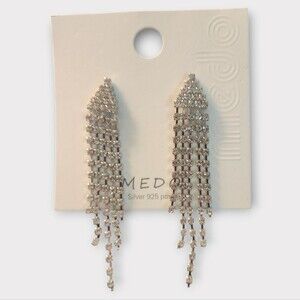 ❄️MEDO Silver .925 Post Rhinestone Drop Cascade Pointed Top Pierced Earrings